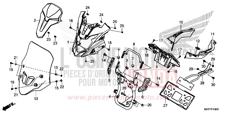 COUVERCLE SUPERIEUR/PARE-BRISE de CB500X GRAND PRIX RED (R380) 2021