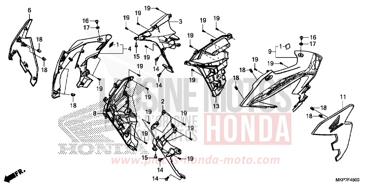 CARENAGE MILIEU de CB500X GRAND PRIX RED (R380) 2021