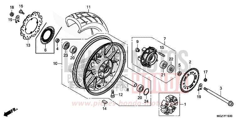 ROUE ARRIERE de CB500X PEARL HIMALAYAS WHITE (NHA87) de 2013
