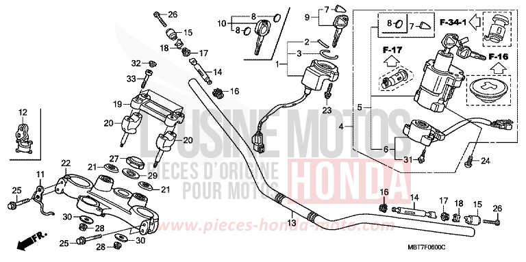 TUYAU DE GUIDON/PONT SUPERIEUR de Varadero CHEVALIER SILVER METALLIC (NHA83) de 2008