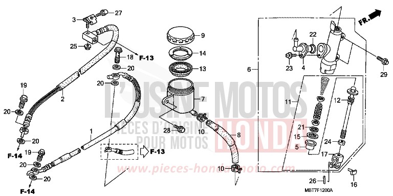 REAR BRAKE MASTERCYLINDER (XL1000V) de Varadero CHEVALIER SILVER METALLIC (NHA83) 2009