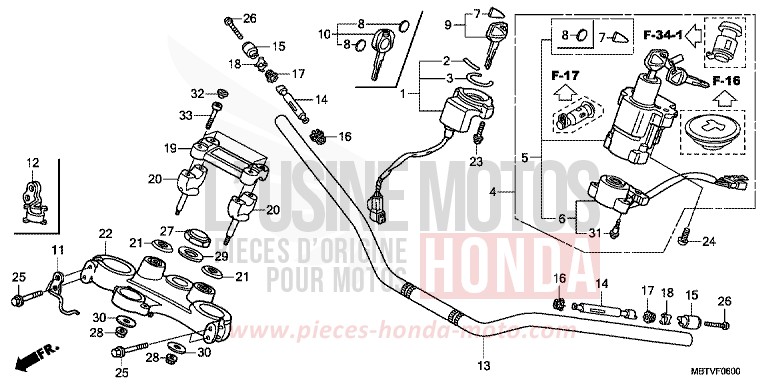 TUYAU DE GUIDON/PONT SUPERIEUR de Varadero PEARL CONCOURS BLACK (NHA65) de 2011