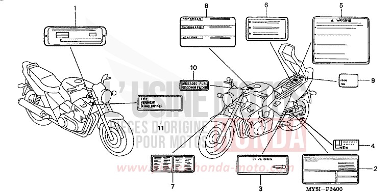 ETIQUETTE DE PRECAUTIONS de CB500F RICH RED METALLIC (R255) de 2002