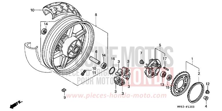 ROUE ARRIERE de CB500F NOIR (NH1) de 1994