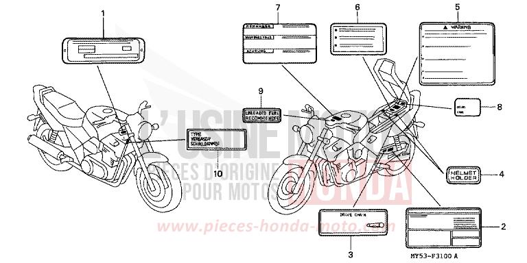 ETIQUETTE DE PRECAUTIONS de CB500F NOIR (NH1) de 1994