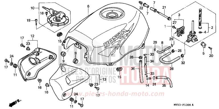 RESERVOIR A CARBURANT de CB500F FIGHTING RED (R134) 1994
