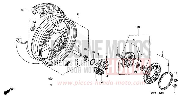 ROUE ARRIERE (1) de CB500F NOIR (NH1) 1996