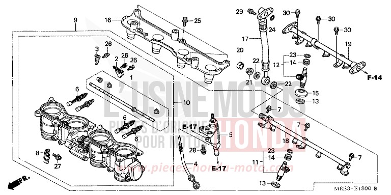 CORPS DE PAPILLON (CBR600RR3/4) de CBR600RR PEARL FLASH YELLOW (Y163) 2003