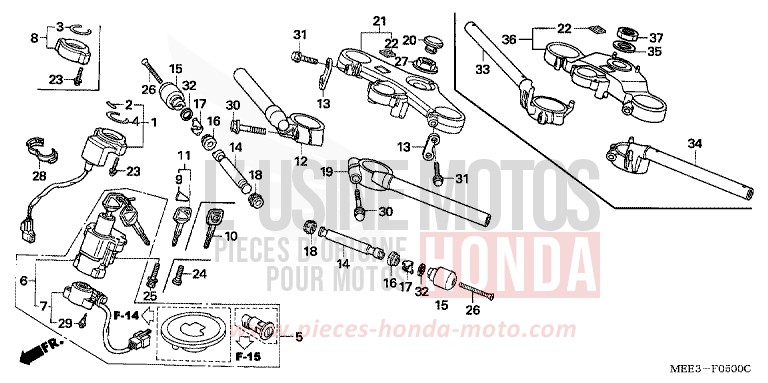 TUYAU DE GUIDON/PONT SUPERIEUR de CBR600RR PEARL FLASH YELLOW (Y163) de 2003