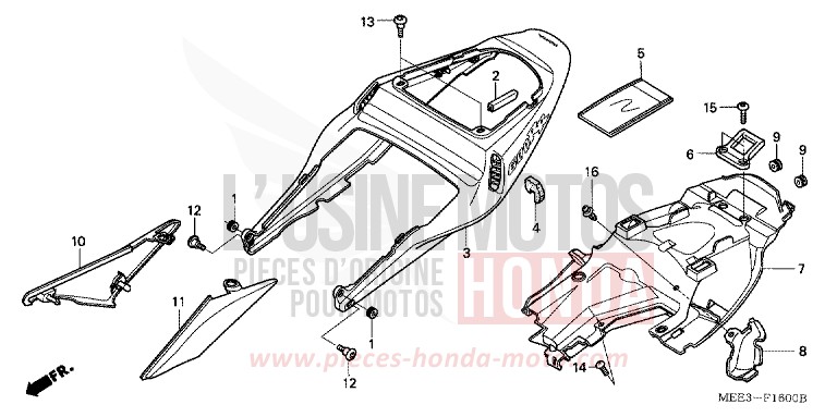CAPOT ARRIERE (CBR600RR3/4) de CBR600RR PEARL FLASH YELLOW (Y163) de 2003