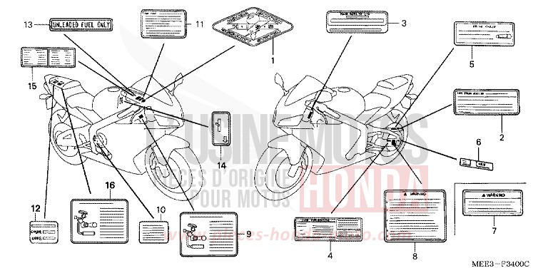 ETIQUETTE DE PRECAUTIONS de CBR600RR PEARL FLASH YELLOW (Y163) de 2003