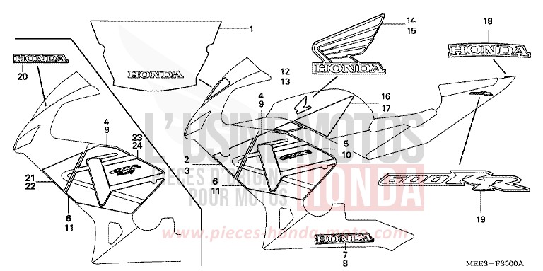 RAYURE (1) de CBR600RR PEARL FLASH YELLOW (Y163) de 2003