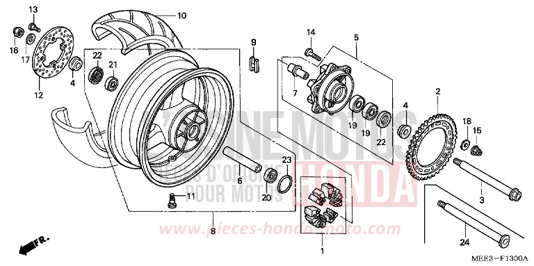 ROUE ARRIERE de CBR600RR CANDY TAHITIAN BLUE (PB215) de 2004