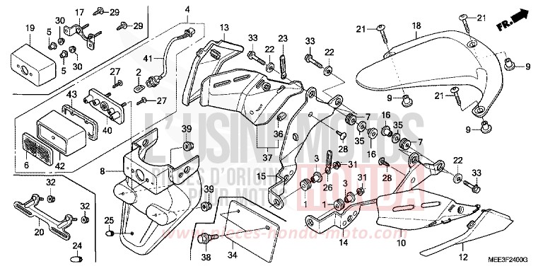 GARDE-BOUE ARRIERE (CBR600RR3/4) de CBR600RR CANDY TAHITIAN BLUE (PB215) de 2004