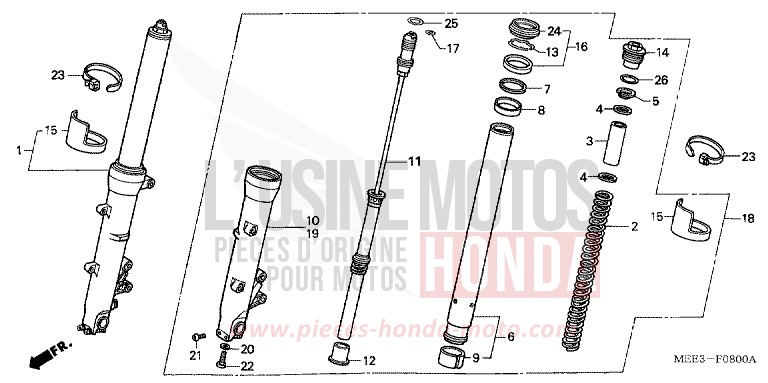 FOURCHETTE AVANT (CBR600RR3/4) de CBR600RR ITALIAN RED (R157B) de 2004