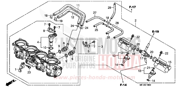 CORPS DE PAPILLON de CBR600RR ITALIAN RED (R157BA) de 2007