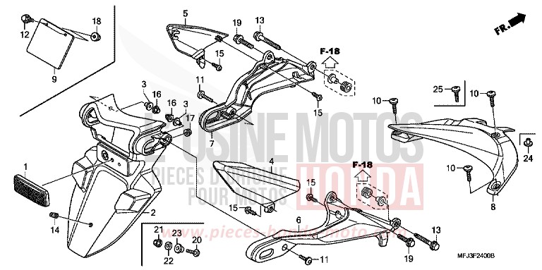 GARDE-BOUE ARRIERE de CBR600RR ITALIAN RED (R157BA) de 2007