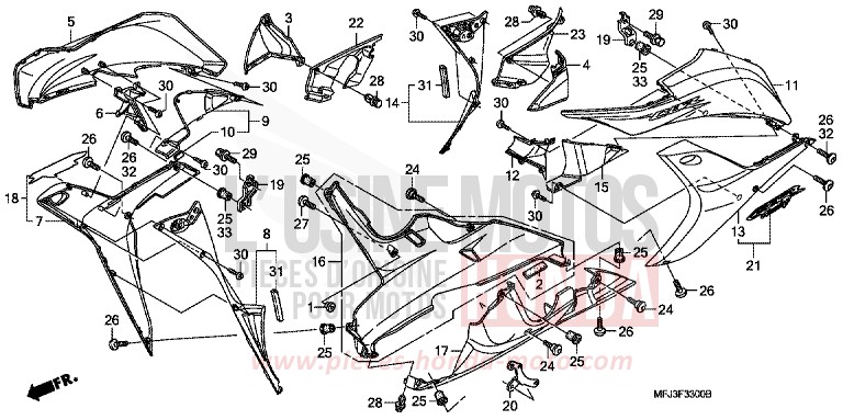 CAPOT INFERIEUR (CBR600RR7/8) de CBR600RR ITALIAN RED (R157BA) de 2007