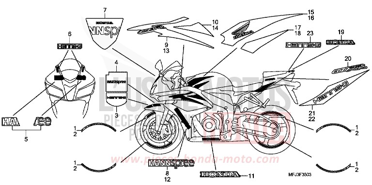 MARQUE/RAYURE (4) de CBR600RR PEARL SUNBEAM WHITE (NHA66GB) de 2008
