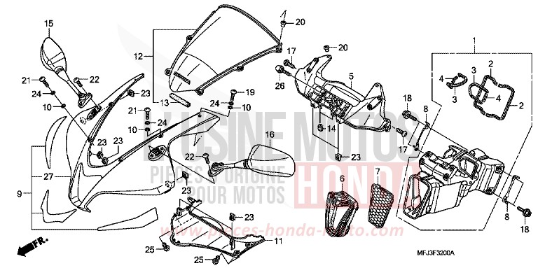 PANNEAU SUPERIEUR de CBR600RR GRAPHITE BLACK (NHB01GB) de 2009