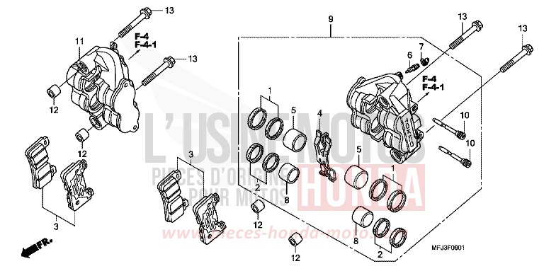 ETRIER DE FREIN AVANT (CBR600RR9,A,B/RA9,A,B) de CBR600RR PEARL SUNBEAM WHITE (NHA66) de 2009