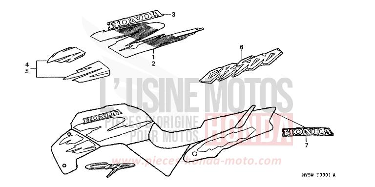 RAYURE (2) de CB500F TANGO ORANGE METALLIC (YR201B) de 1999