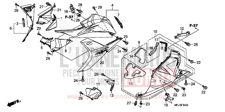 CAPOT INFERIEUR (G.) (CBR600RR9,A,B/RA9,A,B) de CBR600RR PEARL SUNBEAM WHITE (NHA66H) de 2010