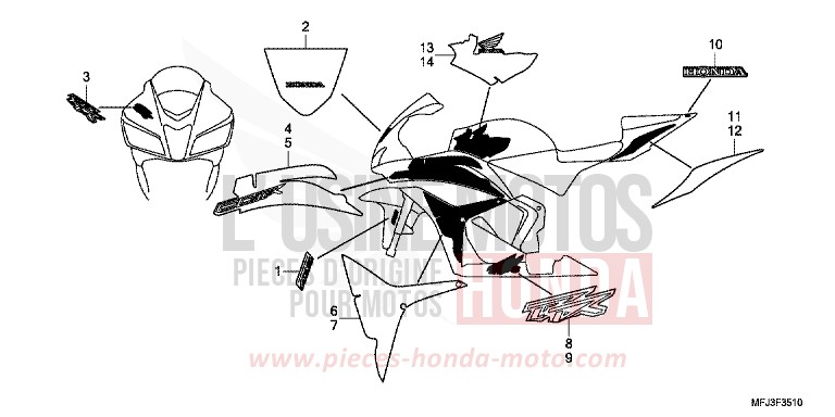 MARQUE/RAYURE (11) de CBR600RR PRECIOUS GRAY METALLIC (NH406) de 2011