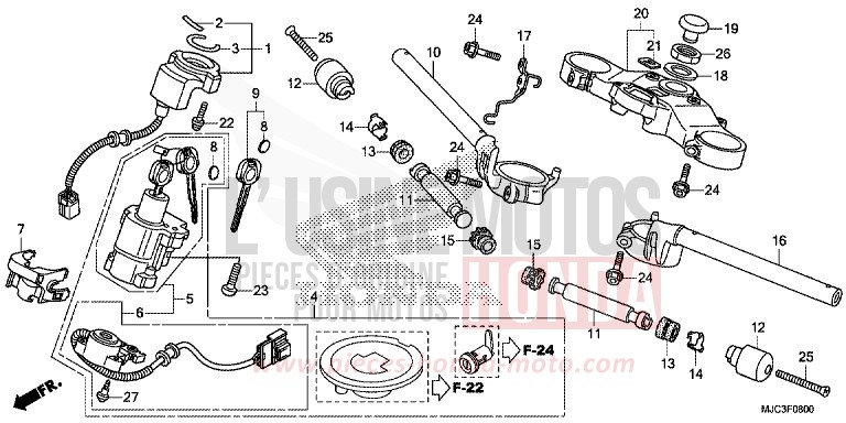 TUYAU DE GUIDON/PONT SUPERIEUR de CBR600RR ROSS WHITE (NH196) de 2013