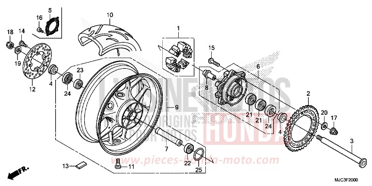 ROUE ARRIERE de CBR600RR ROSS WHITE (NH196) 2013