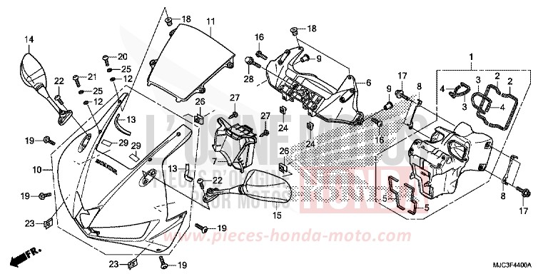 PANNEAU SUPERIEUR de CBR600RR ROSS WHITE (NH196) de 2013