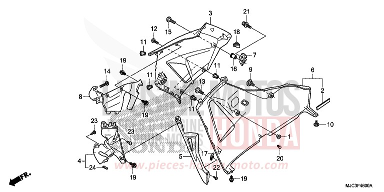 CARENAGE MILIEU/CAPOT INFERIEUR (D.) de CBR600RR ROSS WHITE (NH196) de 2013