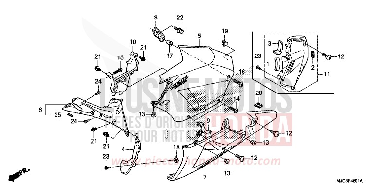 CARENAGE MILIEU/CAPOT INFERIEUR (G.) de CBR600RR ROSS WHITE (NH196) de 2013