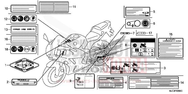 ETIQUETTE DE PRECAUTIONS de CBR600RR ROSS WHITE (NH196) de 2013