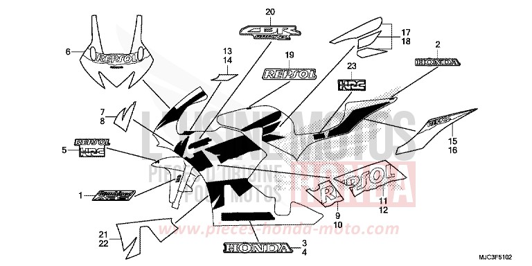 MARQUE/RAYURE (3) de CBR600RR VIBRANT ORANGE (YR250) de 2013