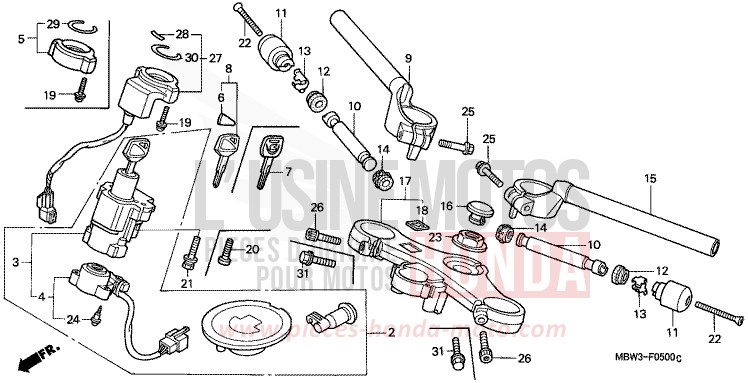 TUYAU DE GUIDON/PONT SUPERIEUR de CBR600F PEARL FLASH YELLOW (Y163) de 2001