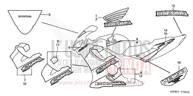 RAYURE (4) de CBR600F PEARL FLASH YELLOW (Y163) de 2001