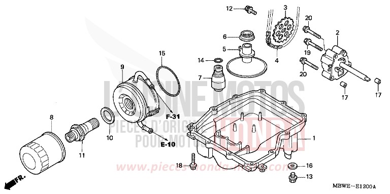 CARTER D'HUILE/POMPE A HUILE de CBR600F NOIR (NH1) de 2004
