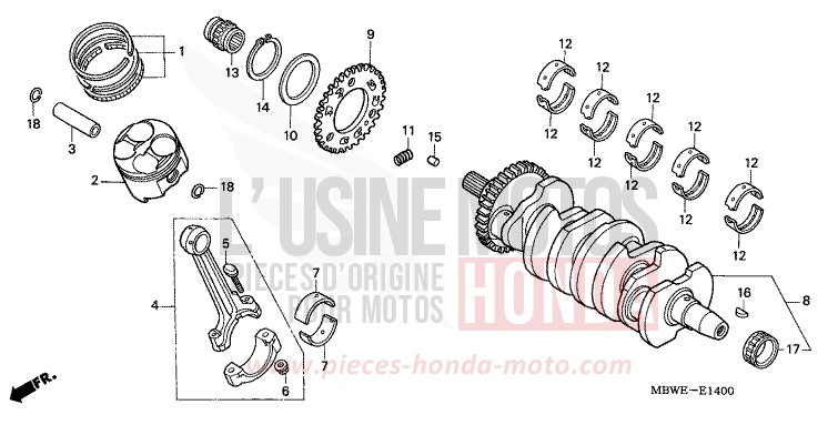 VILEBREQUIN/PISTON de CBR600F NOIR (NH1) de 2004