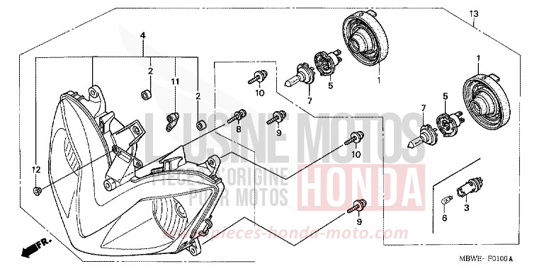 PROJECTEUR de CBR600F NOIR (NH1) de 2004