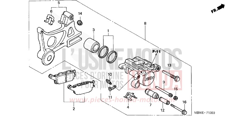 ETRIER DE FREIN ARRIERE de CBR600F NOIR (NH1) de 2004
