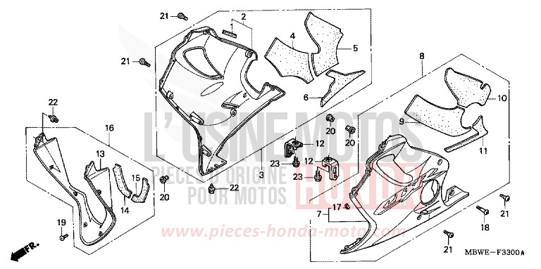 CAPOT INFERIEUR de CBR600F ITALIAN RED (R157) 2004