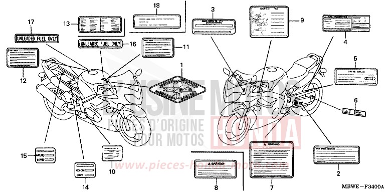 ETIQUETTE DE PRECAUTIONS de CBR600F ITALIAN RED (R157) de 2004