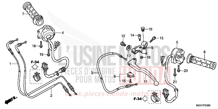 LEVIER DE GUIDON/COMMUTATEUR/CABLE de CBR600F PEARL COOL WHITE (NHA16) de 2011