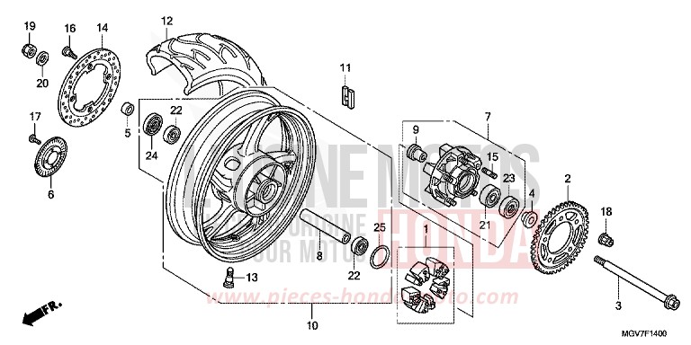 ROUE ARRIERE de CBR600F PEARL COOL WHITE (NHA16) de 2011