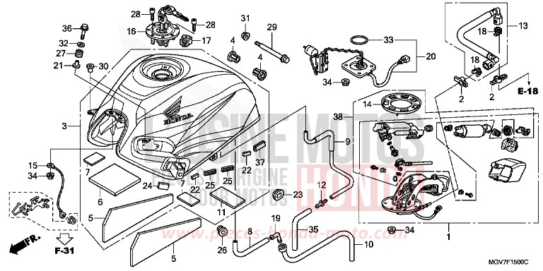 RESERVOIR A CARBURANT de CBR600F PEARL NIGHTSTAR BLACK (NHA84) de 2012