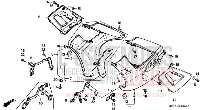 CAPOT INFERIEUR de CBR600F FIGHTING RED (R134A) de 1987
