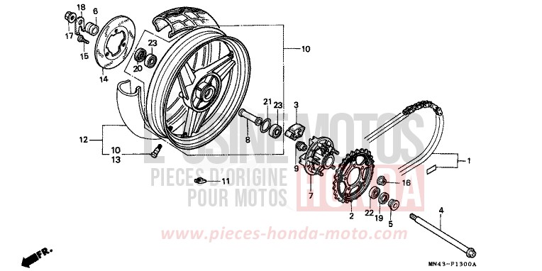 ROUE ARRIERE de CBR600F PEARL CRYSTAL WHITE (NH193K) de 1988