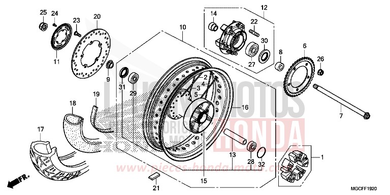ROUE ARRIERE (CB1100CA) de CB1100 CANDY CHROMOSPHERE RED (R381) 2019