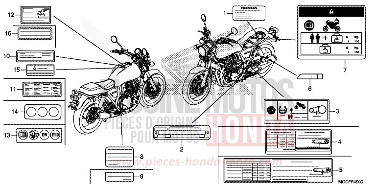 ETIQUETTE DE PRECAUTIONS de CB1100 PEARL HAWKSEYE BLUE (PB409) 2019